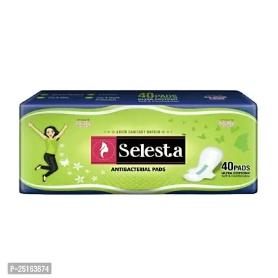 SELESTA Anti Bacterial Pads - Size- XXL- Pack of 40 Pads | Advanced Anti-bacterial Sanitary Pads with Dry Gel Technology for 100% Leak-Proof Protection Day and Night