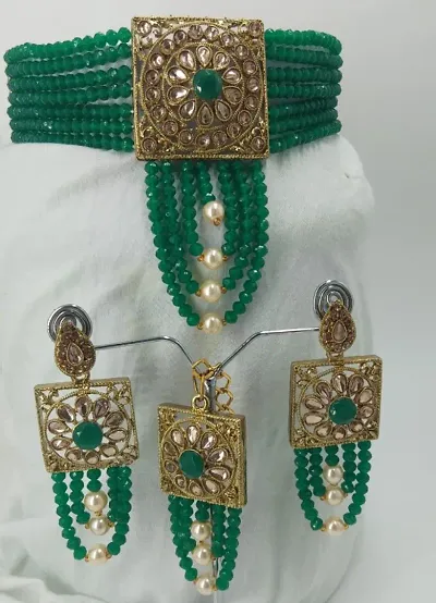 Stylish Kundan Beaded Copper Jewellery Sets