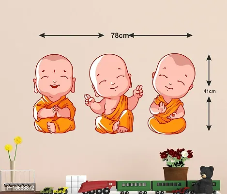 Decals Design 'Buddha Design Three Baby Monk' Wall Sticker (PVC Vinyl, 60 cm x 45 cm, Multicolour)-thumb2