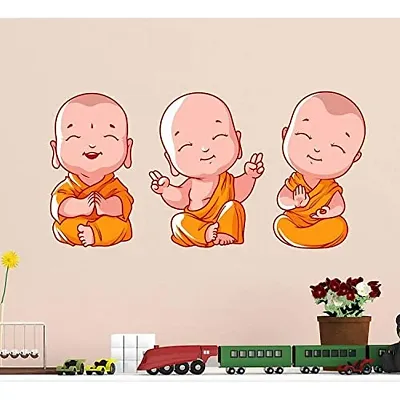 Decals Design 'Buddha Design Three Baby Monk' Wall Sticker (PVC Vinyl, 60 cm x 45 cm, Multicolour)