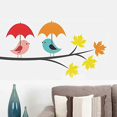 Decals Design 'Birds Under Umbrella' Wall Sticker (PVC Vinyl, 25 cm x 70 cm)