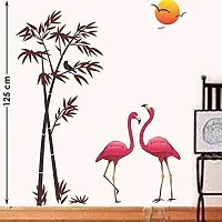 Decals Design 'Flamingos and Bamboo at Sunset' Wall Sticker (PVC Vinyl, 90 cm x 60 cm, Multicolour)-thumb1