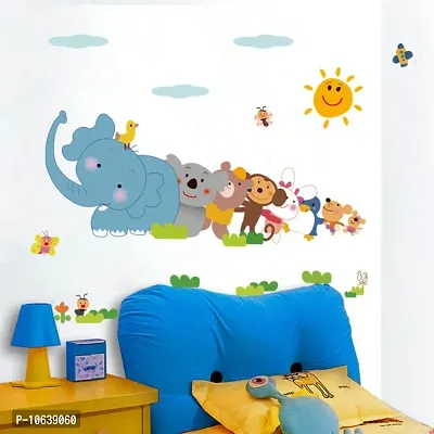 Decals Design 'Jungle Cartoon Cute Animals' Wall Sticker (PVC Vinyl, 60 cm x 90 cm, Multicolour)-thumb3