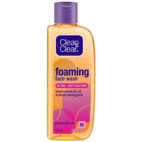 Clean  Clear Foaming Face Wash - Oil-Free, Wont Clog Pores, Removes Oil  99.8% Pimple Causing Germs, 150 ml