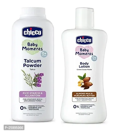 Chicco Baby Moments Talcum Powder 300 gm and body lotion 200 ml (pack of 2)