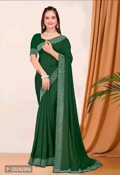 Stylish Green Georgette Saree With Blouse Piece For Women