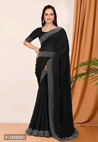 Stylish Black Georgette Saree With Blouse Piece For Women