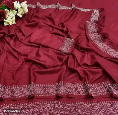 Stylish Maroon Georgette Saree With Blouse Piece For Women-thumb0