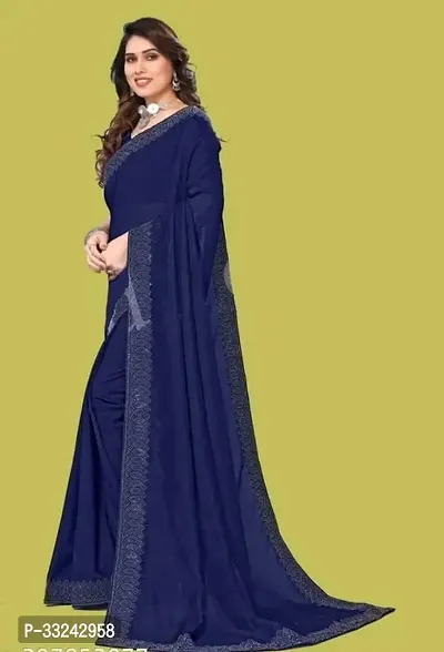 Stylish Navy Blue Georgette Saree With Blouse Piece For Women-thumb0