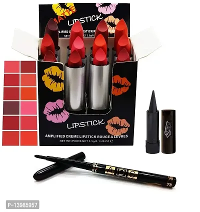 SWIPA Kajal+12Pcs Cute Cat Lipstick+Black Eyeliner Pencil (14 Items in the set)