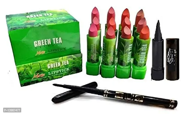 Swipa Green tea Extraxt matte lipstick set of 12,kajal,black eyeliner-SDL210073-thumb0