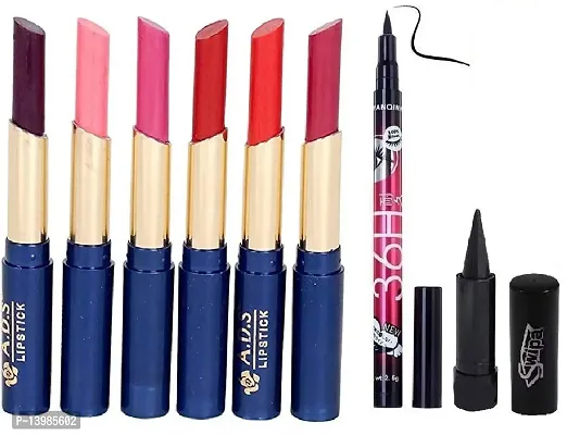 SWIPA Kajal And Moisturzing Matte  Shiny RichLipstick(Pack Of 6) 36Hrs Eyeliner Pen (8 Items in the set)