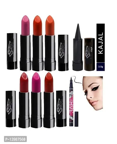 Swipa 6Pcs Moisturizing Lipstick,Kajal,36 Hrs Eyeliner(Pack Of-8)