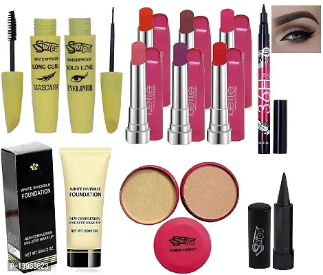 Belle Paris 6 Pcs Lipstick, Eyeliner, Mascara, 36Hrs Eyeliner, Foundation (60ml), 2in1Compact Powder, Kajal -Pack Of 12