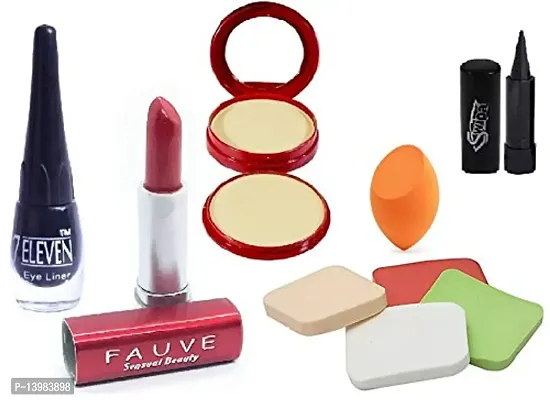 SWIPA Makeup Set Combo(6in1 Puff,2in1 Compact Powder,Kajal,Red Lipstick,Liquid Eyeliner)