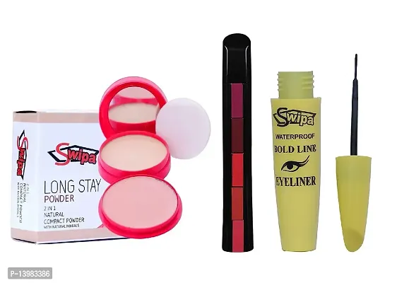 SWIPA 2in1 Compact Powder,5in1 Lipstick,Eyeliner(Pack Of-3)