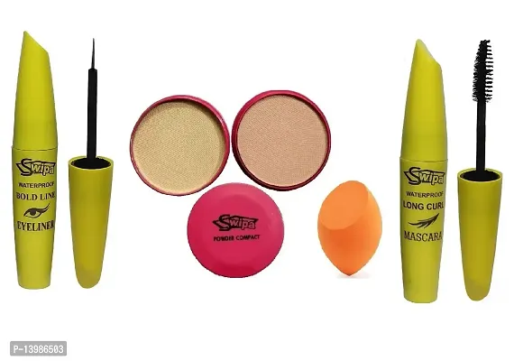 SWIPA Eyeliner Mascara,2in1 Compact Powder,Face Puff(Pack Of-4)