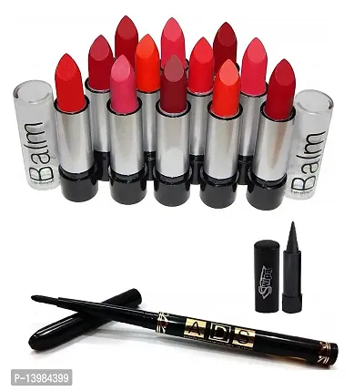 SWIPA Kajal+Black Eyeliner Pencil+12Pcs Combo Balm Matte Lipstick