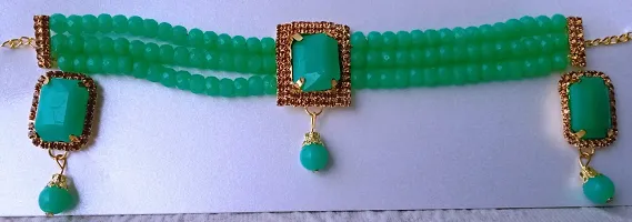 Stylish Green Alloy Pearl Jewellery Set For Women