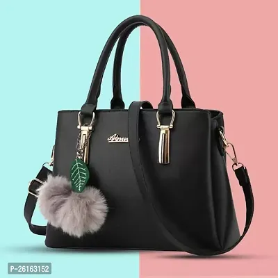 Stylish Black PU Solid Handbags For Women Pack Of 1-thumb0