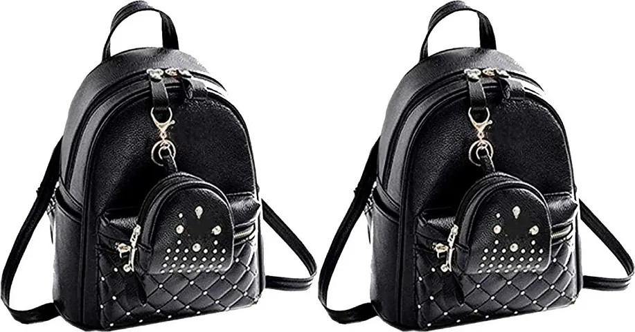 Stylish PU Solid Backpack - Pack of 2