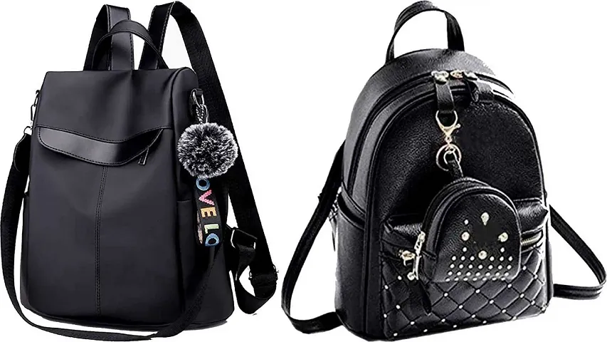 Stylish PU Solid Backpack - Pack of 2