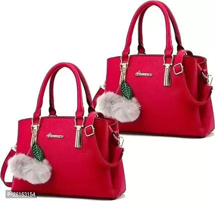 Stylish Red PU Solid Handbags For Women Pack Of 2-thumb0