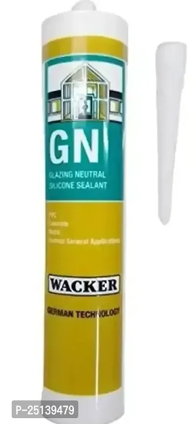 WE4 | Wacker GN - Glazing Natural | Silicone Sealant | Waterproof adhesive | Industrial-grade sealant | Construction adhesive | Sealing for UPVC, Wooden and AL Window | Pack of 1 with nozzle (clear)-thumb0
