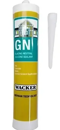 WE4 | Wacker GN - Glazing Natural | Silicone Sealant | Waterproof adhesive | Industrial-grade sealant | Construction adhesive | Sealing for UPVC, Wooden and AL Window | Pack of 1 with nozzle (clear)