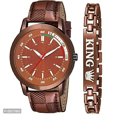 Green Scapper Multicolor Leather Strap with Bracelet Analog Watch for Men-8833 (Brown)