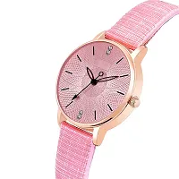 Green Scapper Luxury Multicolor Color Leather Strap Girl's  Women's Pack of 2 Analogue Watch with Black Diamond Bracelet-2058 (Pink)-thumb1