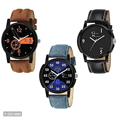 JCW-760 Multicolor Leather Strap Analog Watch Pack of 3 for Men-Boys-Girls  Women