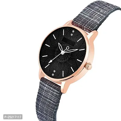 Green Scapper Luxury Multicolor Leather Strap Analog Watch for Women  Girls-9055 (Black)-thumb2