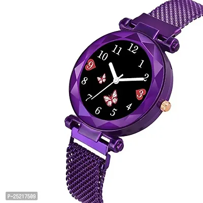 Green Scapper Presents Luxury Multicolor Butterfly Dial Magnet Strap Analog Watch for Girls or Women with Bracelet -2600 (Purple)-thumb2