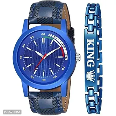 Green Scapper Multicolor Leather Strap with Bracelet Analog Watch for Men-8833 (Blue)