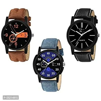 WDW-6500 Multicolor Leather Strap Analog Watch Pack of 3 for Men-Boys-Girls  Women