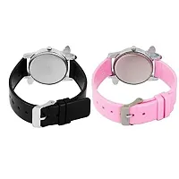 Butterfly Pink  Black Leather Strap Analog Watch for Women  Girls-thumb2