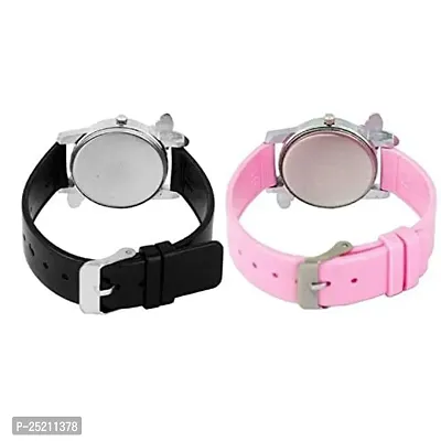 Butterfly Pink  Black Leather Strap Analog Watch for Women  Girls-thumb3