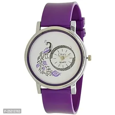 Green Scapper Multicolor Rubber Strap Peacock Watches for Girl's  Women's-6732 (Purple)-thumb0