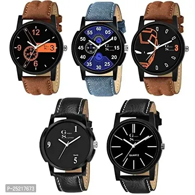 Green Scapper Multicolor Leather Strap Analog Watch Pack of 5 for Boys  Girls -7400