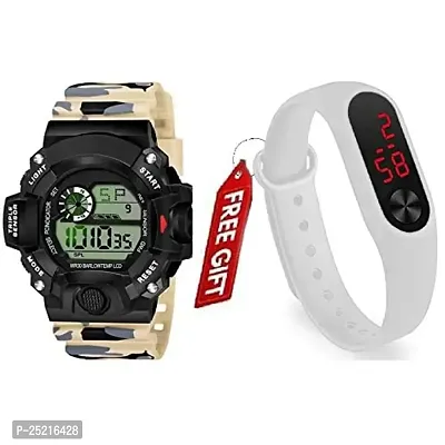 Green Scapper Multicolor Army Digital Watches Pack of 2 for Boys  Mens-3599 (White  Beige)