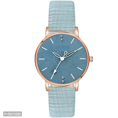 Green Scapper Luxury Blue Leather Strap Analog Watch for Women  Girls-9002 (Slight Color Change in Belt)-thumb0