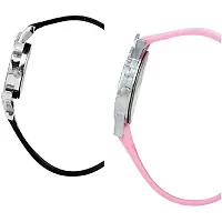 Butterfly Pink  Black Leather Strap Analog Watch for Women  Girls-thumb1