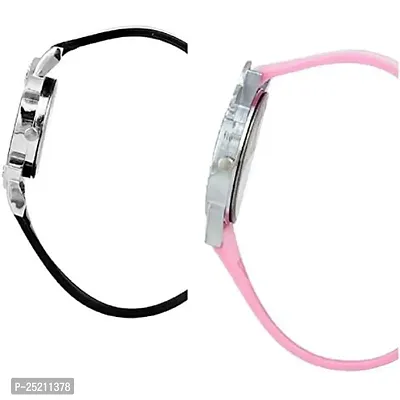 Butterfly Pink  Black Leather Strap Analog Watch for Women  Girls-thumb2