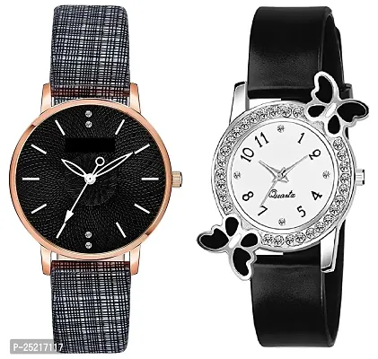 Green Scapper Luxury Multicolor Leather Strap Analog Watch for Women  Girls-9055 (Black)