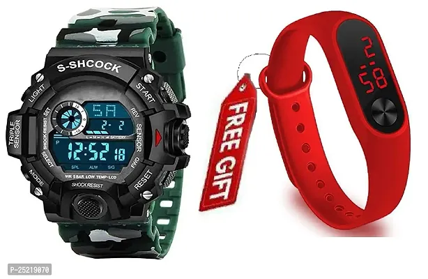 Green Scapper Multicolor Army Digital Watches Pack of 2 for Boys  Mens-4322 (Red  Green)