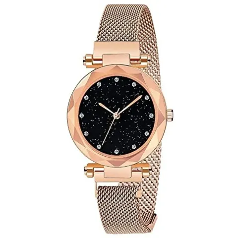 Scapper Analogue Girls' Watch (Rose-Gold Metal Strap) (Black)