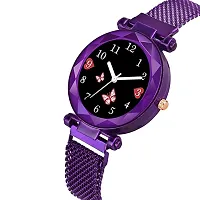 Green Scapper Presents Luxury Multicolor Butterfly Dial Magnet Strap Analog Watch for Girls or Women with Bracelet -2609 (Purple)-thumb1