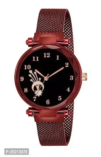 Green Scapper Luxury Maroon Magnet Metal Watch for Women  Girls