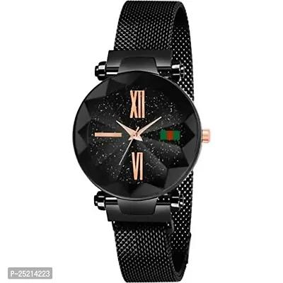 Green Scapper Multicolor Metal Strap Magnet Watches for Girl's  Women's-6732 (Black)